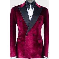 Cool Burgundy Double Breasted Peaked Lapel Fashion Men Suit