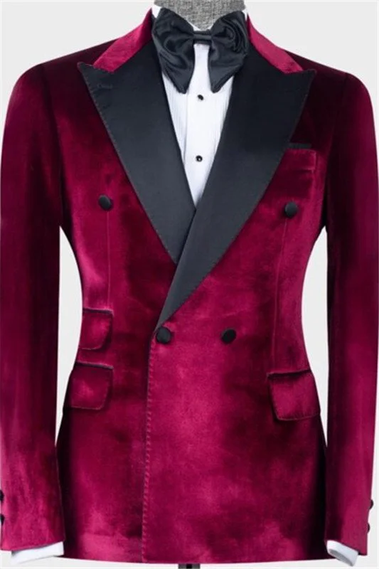 Fashion Peaked Lapel Red Double Breasted Groom Blazer main image 0