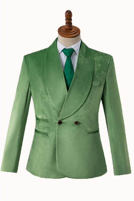 Dominic Green Velvet Shawl Lapel Double Breasted Wedding Suit for Groom