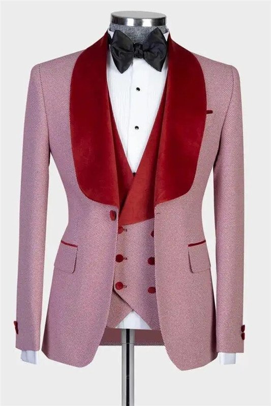 Tristan Pink Fashion Three Pieces Shawl Lapel Close Fitting Wedding Men Suits