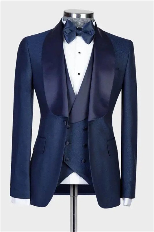 Henry Navy Blue Three Pieces Slim Fit Shawl Lapel Wedding Suit for Groom