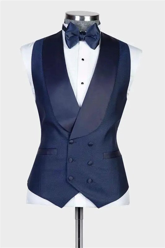 Henry Navy Blue Three Pieces Slim Fit Shawl Lapel Wedding Suit for Groom