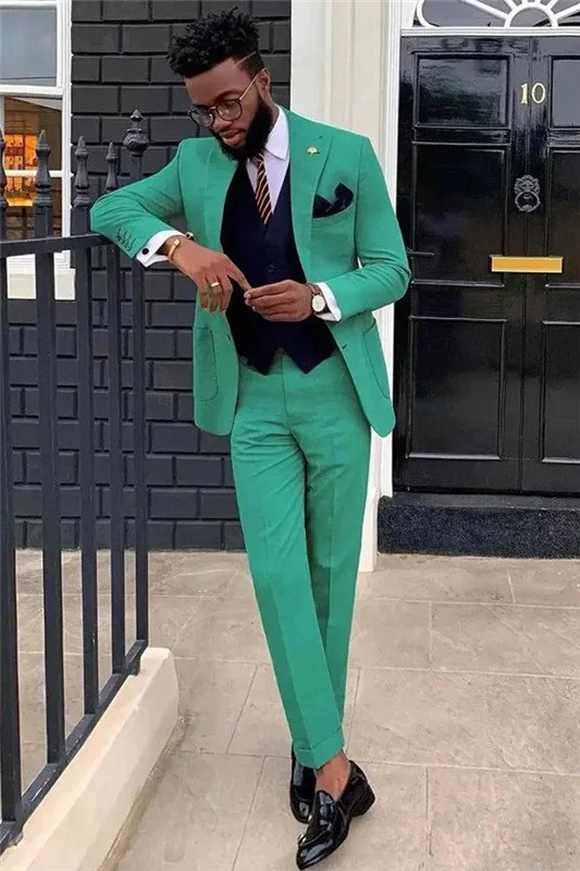 Dark Green Peaked Lapel Slim Fit Bespoke Men Suits