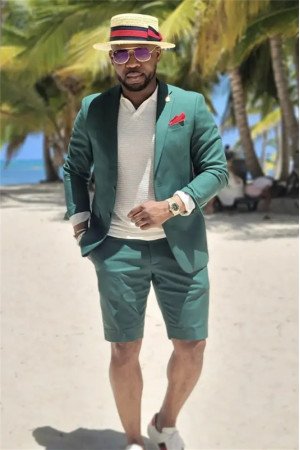 Bryan Summer Dark Green Two Pieces Fashion Men Suit with Short Pants Bryan Summer Dark Green Two Pieces Fashion Men Suit with Short Pants