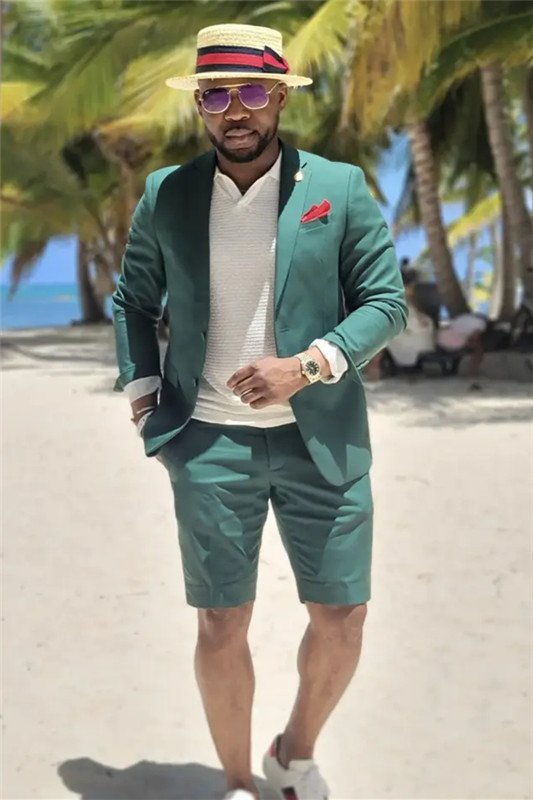 Bryan Summer Dark Green Two Pieces Fashion Men Suit with Short Pants
