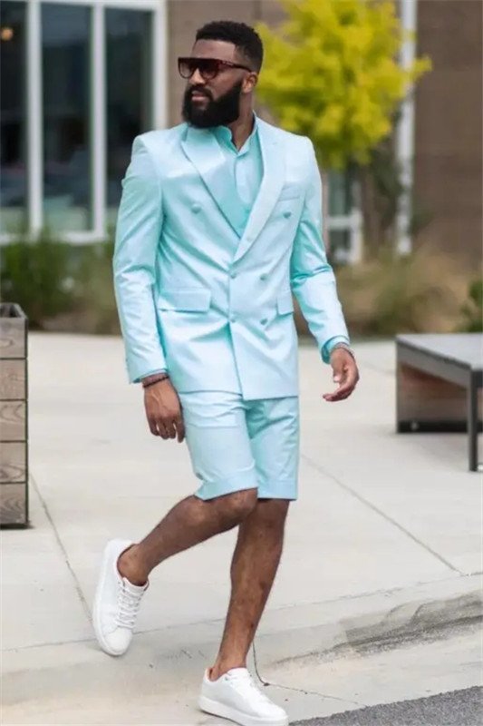 Sean Summer Double Breasted Peaked Lapel Men Suit with Short Pants
