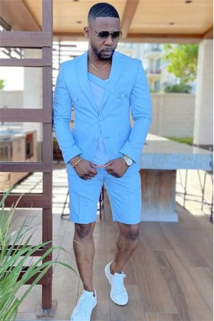 Brian Ocean Blue Chic Summer Men Suit with Short Pants Brian Ocean Blue Chic Summer Men Suit with Short Pants