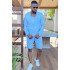 Brian Ocean Blue Chic Summer Men Suit with Short Pants
