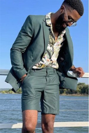 Carson Dark Green Two Pieces Summer Men Suit with Short Pants