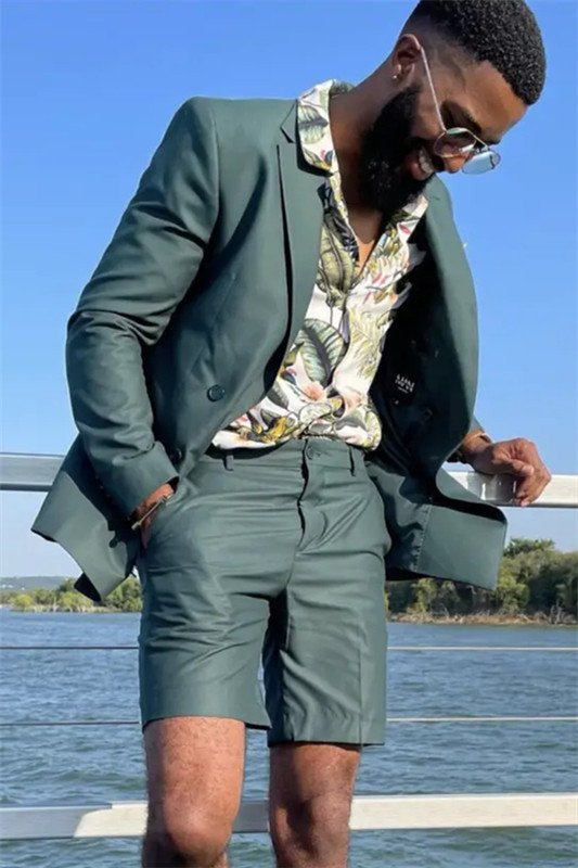Carson Dark Green Two Pieces Summer Men Suit with Short Pants