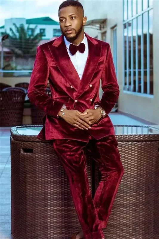 Red Velvet Attire For Guys with Peaked Lapel main image 1