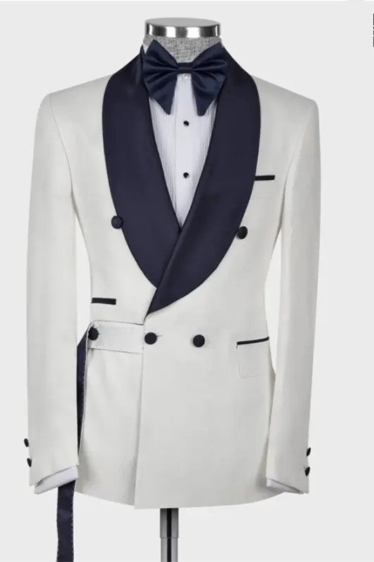 Ayden White Double Breasted Shawl Lapel Wedding Men Suits