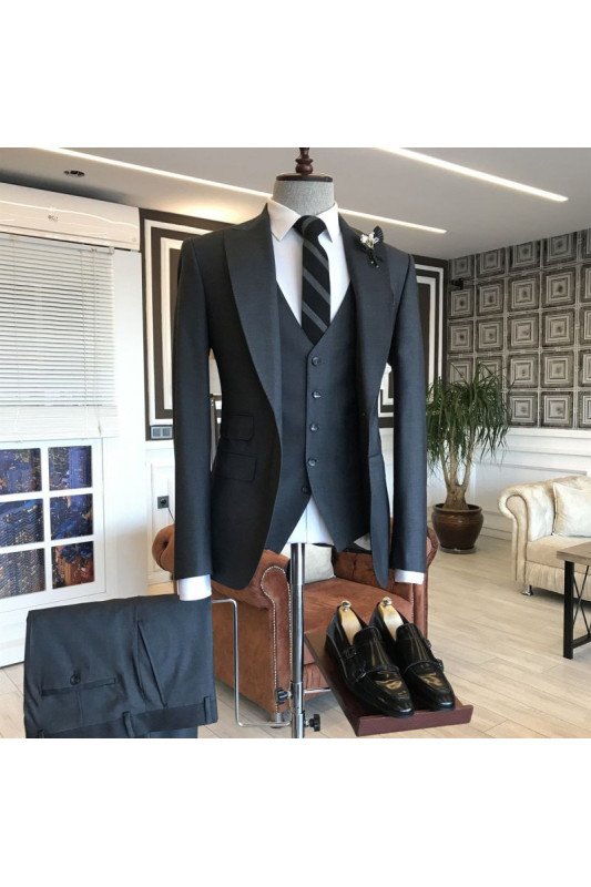 Aidan Bespoke Three Pieces Dark Gray Formal Business Men Suit