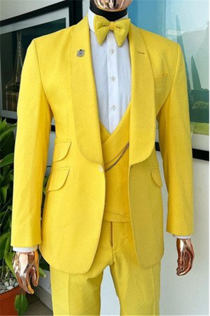 Noah Yellow Three Pieces Shawl Lapel Slim Fit Men Suit for Groom Noah Yellow Three Pieces Shawl Lapel Slim Fit Men Suit for Groom