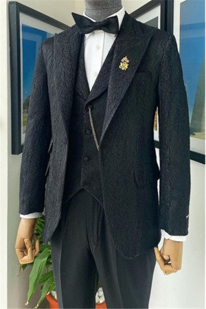 Jacob Fashion Black Peaked Lapel Three Pieces Slim Fit Men Suits Jacob Fashion Black Peaked Lapel Three Pieces Slim Fit Men Suits
