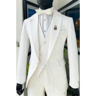 Gabriel White Jacquard Notched Lapel Slim Fit Men Suits for Wedding
