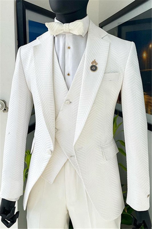 Gabriel White Jacquard Notched Lapel Slim Fit Men Suits for Wedding