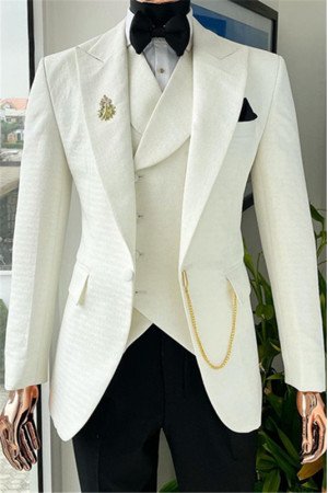Brandon New Arrival White Peaked Lapel Bespoke Wedding Men Suits