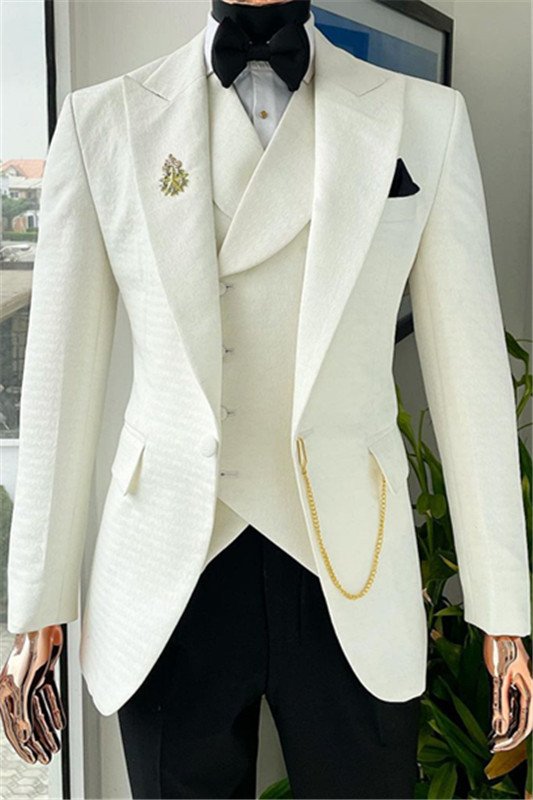 Brandon New Arrival White Peaked Lapel Bespoke Wedding Men Suits