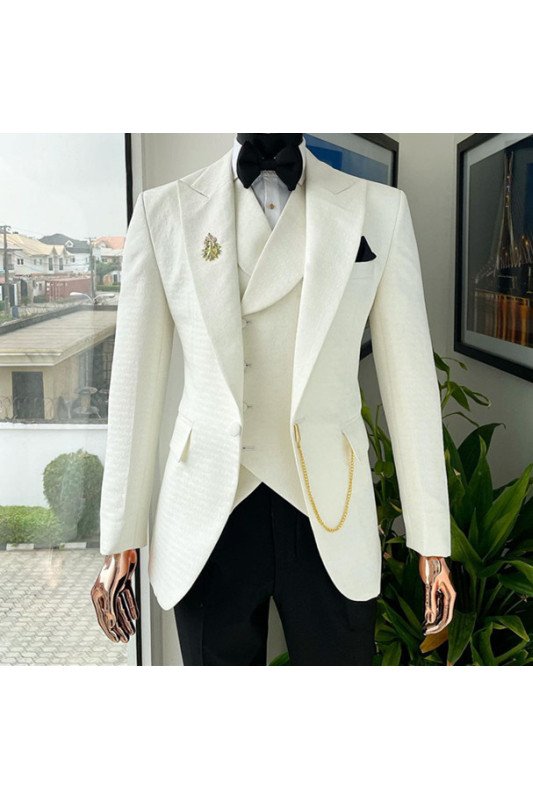 Brandon New Arrival White Peaked Lapel Bespoke Wedding Men Suits