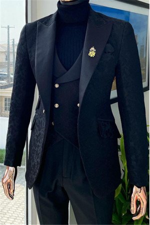 Mason Newest Bespoke Black Jacquard Peaked Lapel Men Suits for Wedding Mason Newest Bespoke Black Jacquard Peaked Lapel Men Suits for Wedding