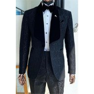 Angel Black One Button Shawl Lapel Chic Jacquard Men Suits Angel Black One Button Shawl Lapel Chic Jacquard Men Suits