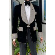 Aiden Black Velvet Shawl Lapel Best Fitted Fashion Wedding Men Suits Aiden Black Velvet Shawl Lapel Best Fitted Fashion Wedding Men Suits