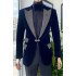 James Navy Blue Velvet Peaked Lapel Best Fitted Trendy Men Suits