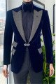 James Navy Blue Velvet Peaked Lapel Best Fitted Trendy Men Suits