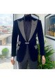 James Navy Blue Velvet Peaked Lapel Best Fitted Trendy Men Suits