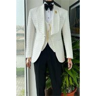 Logan Modern White Three Pieces Shawl Lapel Jacquard Wedding Men Suits Logan Modern White Three Pieces Shawl Lapel Jacquard Wedding Men Suits
