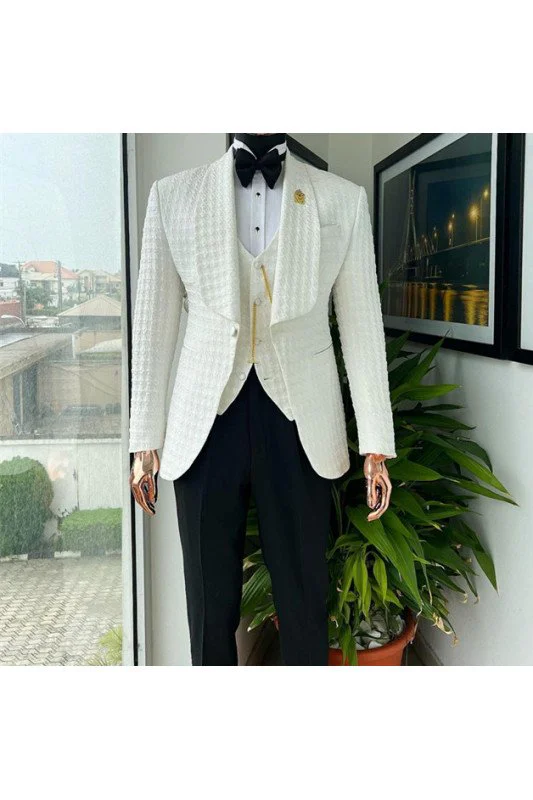 White Shawl Lapel Wedding Suit For Men - Unique Two Pieces main image 1