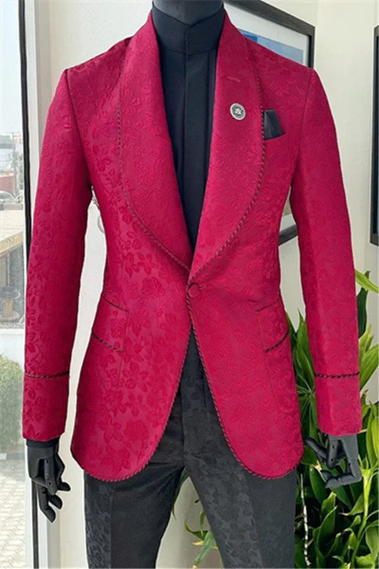 One Button Wedding Suit in Classic Pink Velvet Shawl Lapel for Men main image 1