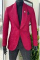 John Stylish Red Shawl Lapel Jacquard One Button Wedding Men Suits