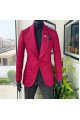 John Stylish Red Shawl Lapel Jacquard One Button Wedding Men Suits