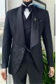 Nathan Black Chic Jacquard Three Pieces Bespoke Wedding Men Suits