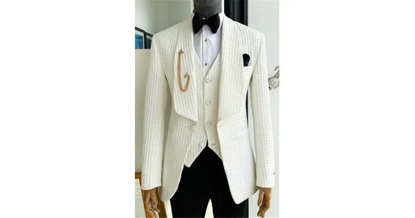 Chic Ruby Slim Fit Jacquard Shawl Lapel Wedding Suit For Men