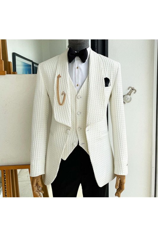 Christian White Jacquard Shawl Lapel Cool Men Suits for Wedding