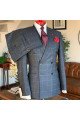 Alejandro Dark Gray Plaid Double Breasted Peaked Lapel Men Suits