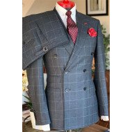 Alejandro Dark Gray Plaid Double Breasted Peaked Lapel Men Suits Alejandro Dark Gray Plaid Double Breasted Peaked Lapel Men Suits