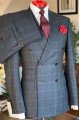 Alejandro Dark Gray Plaid Double Breasted Peaked Lapel Men Suits