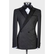 Riley New Arrival Black Striped Doule Breasted Peaked Lapel Men Suits Riley New Arrival Black Striped Doule Breasted Peaked Lapel Men Suits