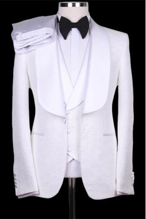 Richard White Jacquard Fashion Three Pieces Slim Fit Men Suits for Wedding Richard White Jacquard Fashion Three Pieces Slim Fit Men Suits for Wedding