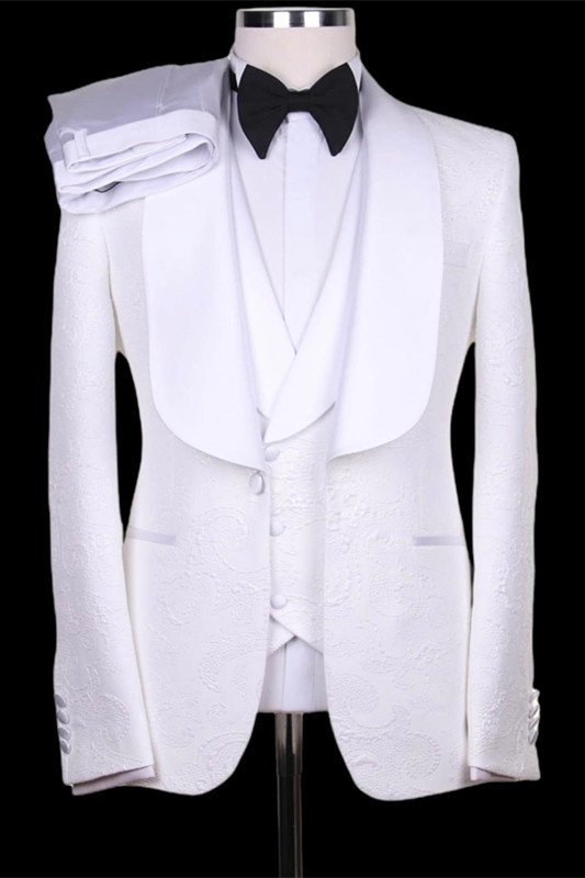 Richard White Jacquard Fashion Three Pieces Slim Fit Men Suits for Wedding