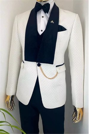 Devin White Three Pieces Jacquard Fashion Best Fitted Wedding Men Suits