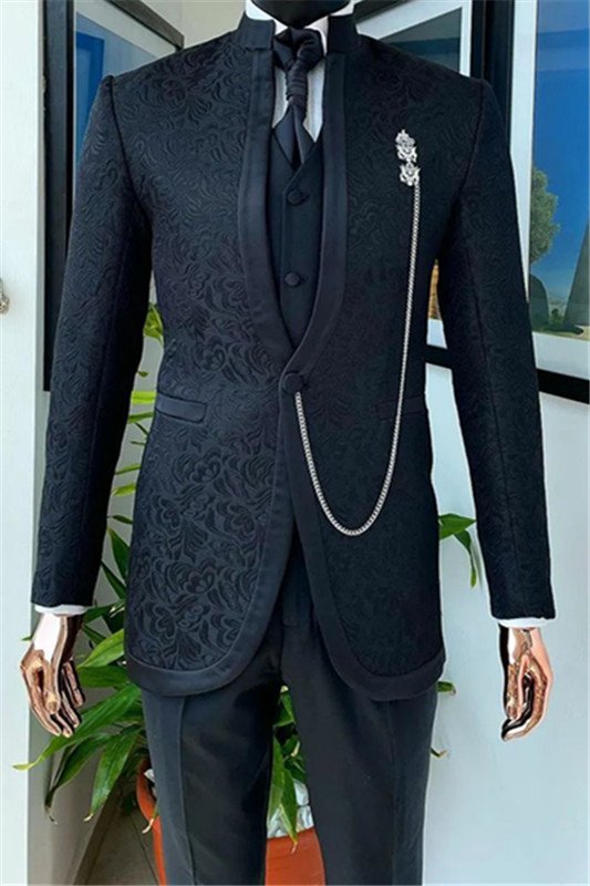 Jesse Black Jacquard Slim Fit Two Pieces Bespoke Men Suits for Wedding