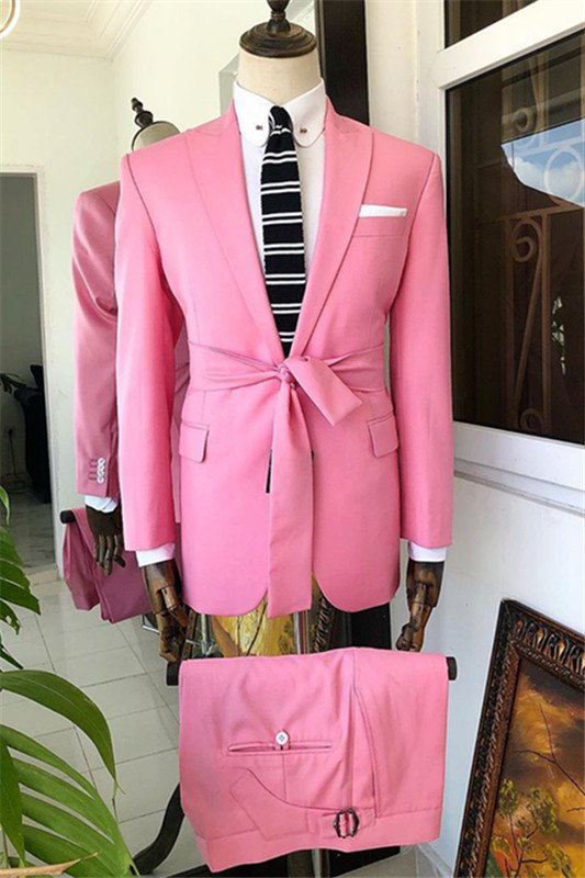 Steven Stylish Pink One Button Peaked Lapel Two Pieces Men Suit for Prom