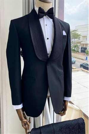 Antonio New Arrival Simple Black Shawl Lapel Close Fitting Wedding Men Suits
