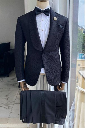 Trendy Black Jacquard Shawl Lapel Slim Fit Bespoke Wedding Men Suits Trendy Black Jacquard Shawl Lapel Slim Fit Bespoke Wedding Men Suits
