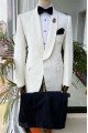 Trendy White Jacquard Shawl Lapel Slim Fit Bespoke Wedding Men Suits